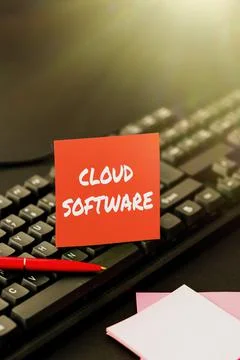 Conceptual display Cloud Software. Business overview Programs used in Storing 库存照片