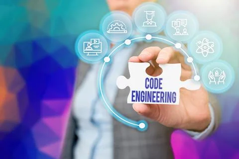 Conceptual display Code Engineering. Business showcase application of Stock Photos