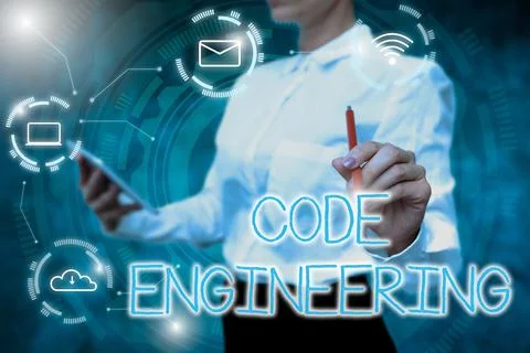 Conceptual display Code Engineering. Business overview application of Stock Photos