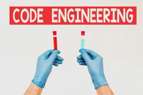 Conceptual display Code Engineering. Word Written on application of engineering Stock Photos