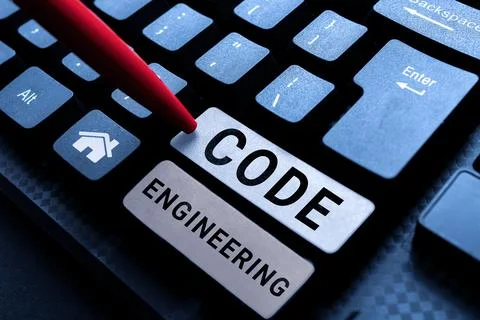 Conceptual display Code Engineering. Word for application of engineering to the Stock Photos
