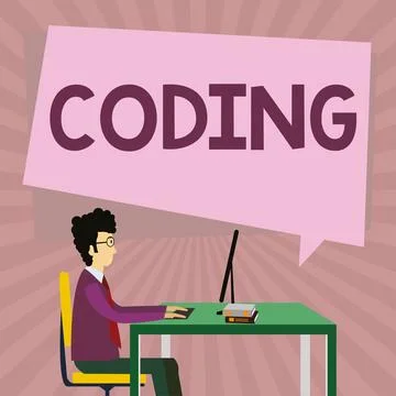 Conceptual display Coding. Business showcase assigning code to something for Stock Illustration