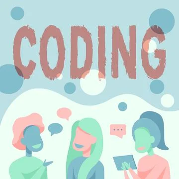 Conceptual display Coding. Concept meaning assigning code to something for Stock Illustration