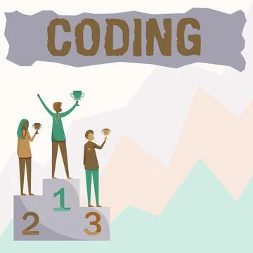Conceptual display Coding. Word for assigning code to something for Stock-Illustration