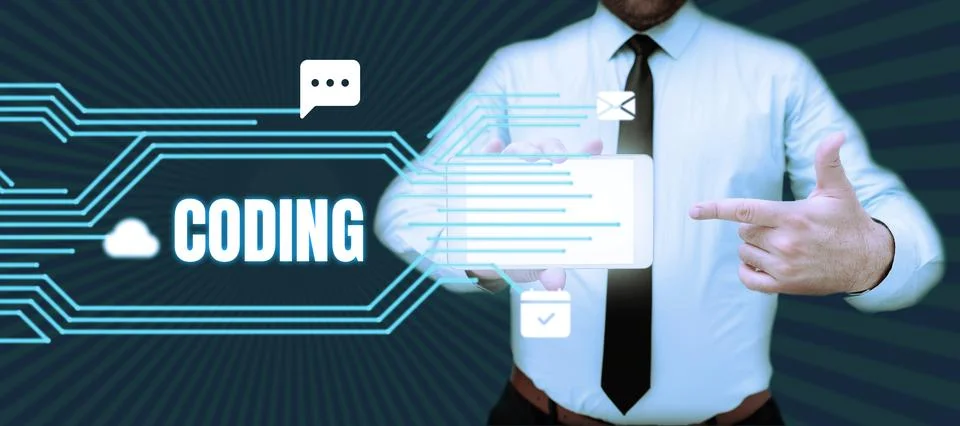 Conceptual display Coding. Word for assigning code to something for Foto stock