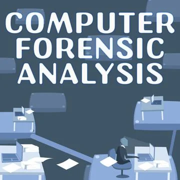 Conceptual display Computer Forensic Analysis. Conceptual photo evidence found Stock Illustration