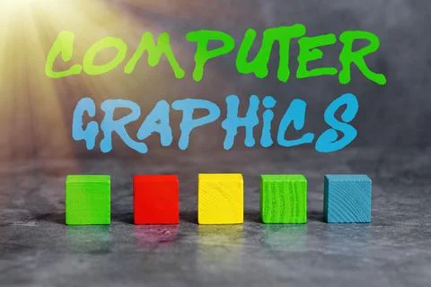 Conceptual display Computer Graphics. Word Written on visual representations of Stockfoto's