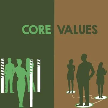 Conceptual display Core Values. Business idea principles which guide and Stock-Illustration