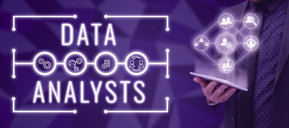Conceptual display Data Analysts. Internet Concept Programmer Design and Create Stock Photos