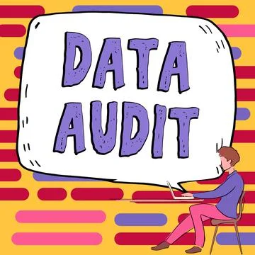 Conceptual display Data Audit. Business idea auditing of data to assess its Illustrazione stock