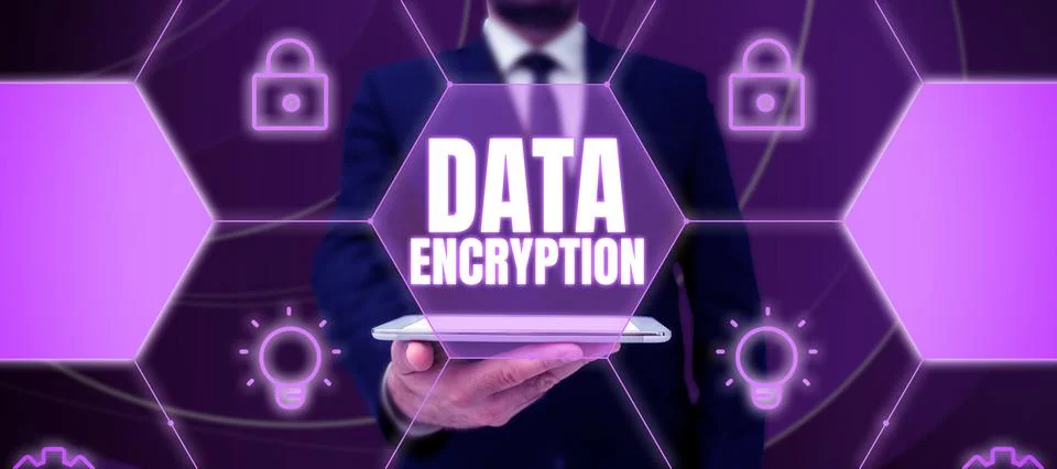 Conceptual display Data Encryption. Business overview Conversion of data into Stock Photos