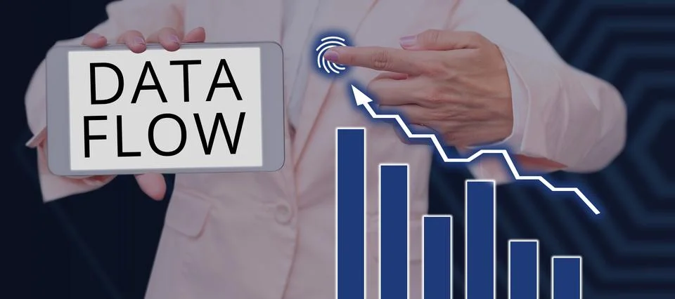 Conceptual display Data Flow. Business approach the movement of data through a Stockfoto's