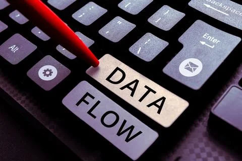 Conceptual display Data Flow. Conceptual photo the movement of data through a Stockfoto's