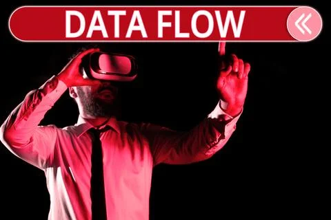 Conceptual display Data Flow. Word for the movement of data through a system 스톡 사진