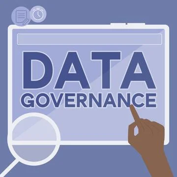 Conceptual display Data Governance. Word for general management of key data イラスト素材