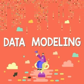 Conceptual display Data Modeling. Business showcase process of transferring data Stock Illustration