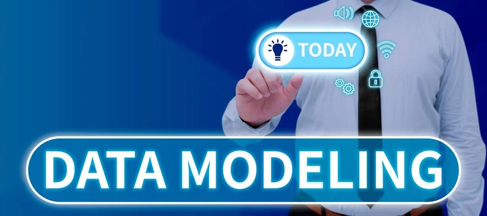 Conceptual display Data Modeling. Conceptual photo process of transferring data 写真素材