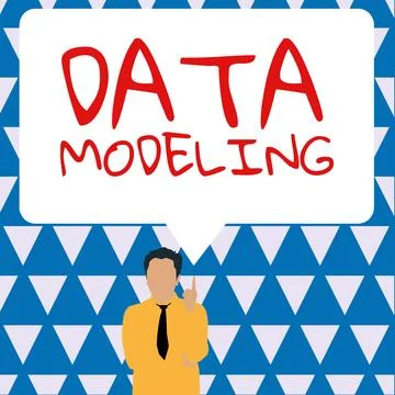 Conceptual display Data Modeling. Word for process of transferring data between Stock Illustration