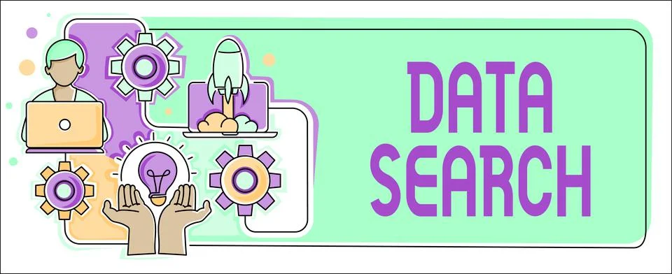 Conceptual display Data Search. Concept meaning gathers and reports information Stock Illustration