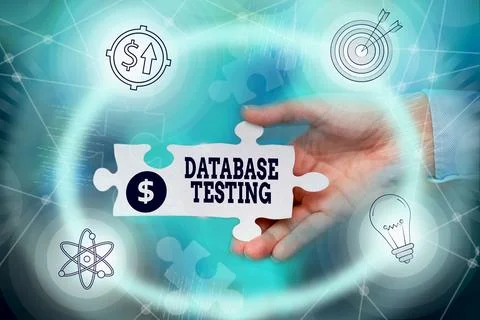 Conceptual display Database Testing. Business approach involves the retrieved Stockfoto's