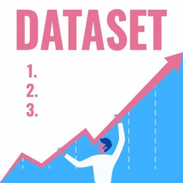 Conceptual display Dataset. Word for collection of numbers or values that relate Stock Illustration