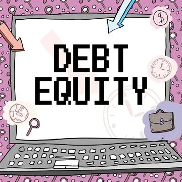 Conceptual display Debt Equity. Internet Concept dividing companys total Stock Illustration