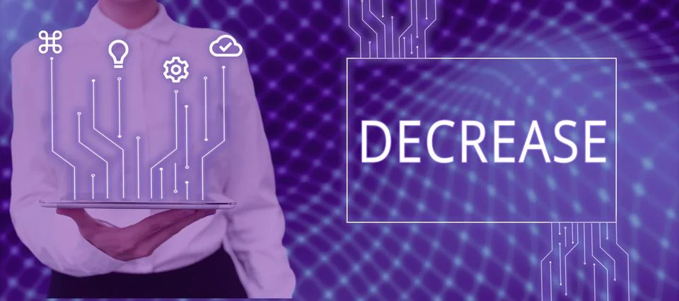 Conceptual display Decrease. Business showcase make or become smaller or fewer Stock Photos