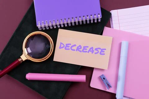 Conceptual display Decrease. Concept meaning make or become smaller or fewer in Foto stock