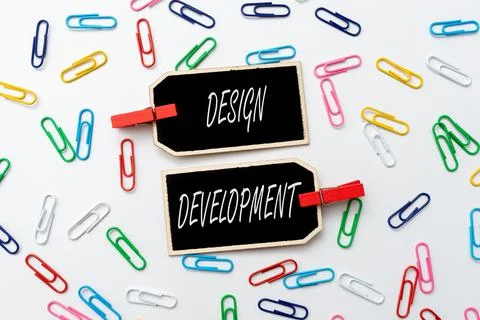 Conceptual display Design Development. Word Written on technical aspects of Stock Photos