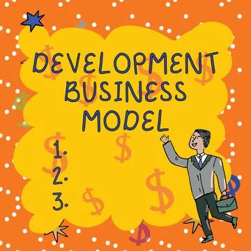 Conceptual display Development Business Model. Business approach rationale of Stock Illustration