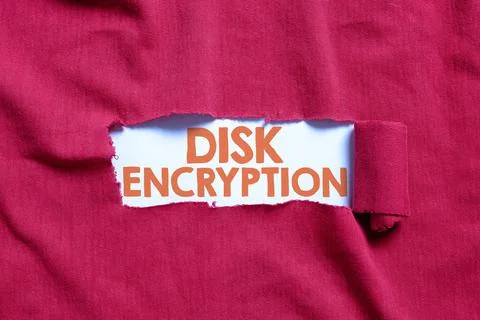 Conceptual display Disk Encryption. Business idea the security mechanism used to Stockfoto's