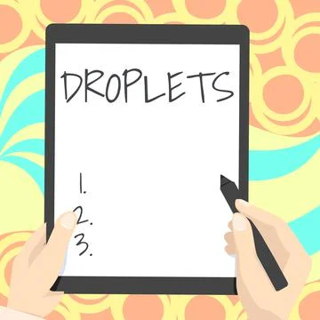 Conceptual display Droplets. Concept meaning very small drop of a liquid can be Stock Illustration