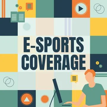 Conceptual display E Sports Coverage. Business showcase Reporting live on latest Stock Illustration