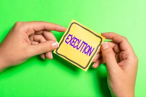 Conceptual display Execution. Word for it executes or imposes a program order or Fotos de archivo