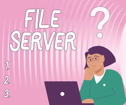 Conceptual display File Server. Business concept device which controls access to Stock Illustration