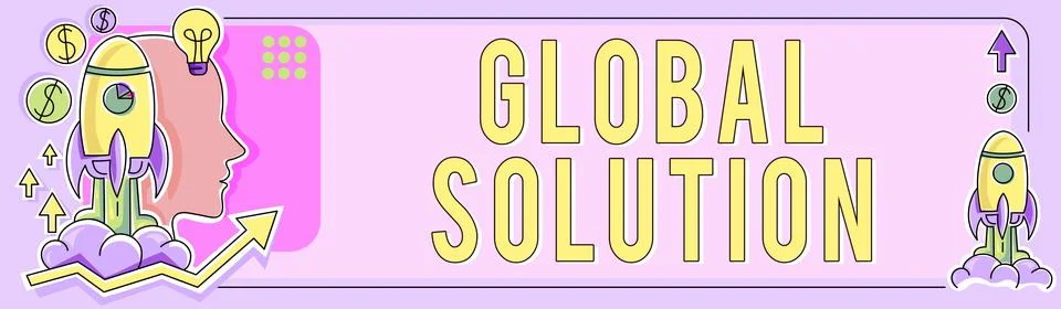 Conceptual display Global Solution. Business idea prototypes that may resolve Stock Illustration