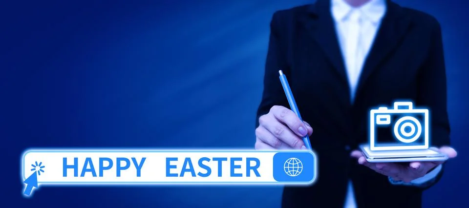 Conceptual display Happy Easter. Internet Concept Christian feast commemorating Stock Photos