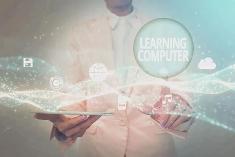 Conceptual display Learning Computer. Business idea learn more about each of the 스톡 사진