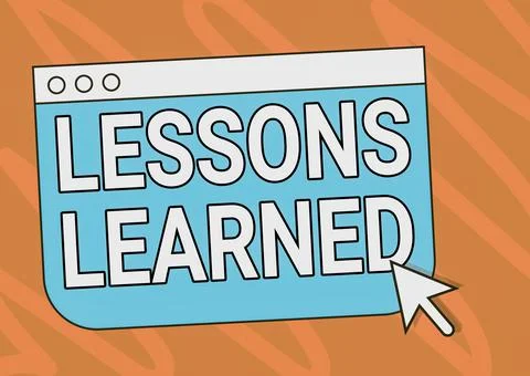 Conceptual display Lessons Learned. Business idea experiences distilled project Stockillustratie