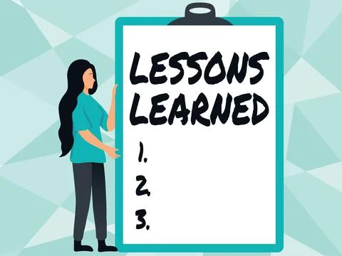 Conceptual display Lessons Learned. Business approach information reflects Stockillustratie