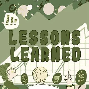 Conceptual display Lessons Learned. Business concept experiences garnered from Illustrazione stock