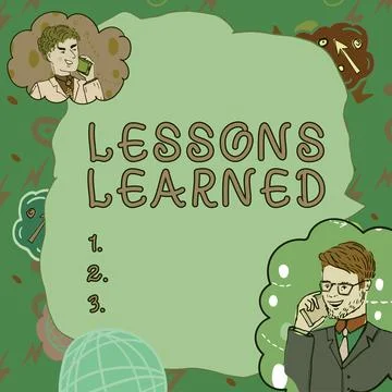 Conceptual display Lessons Learned. Concept meaning Promote share and use Illustrazione stock