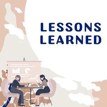 Conceptual display Lessons Learned. Word for Promote share and use knowledge Stock Illustration