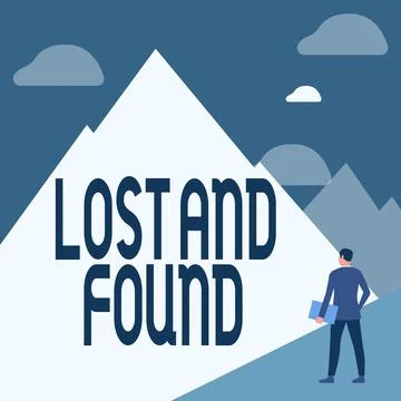 Conceptual display Lost And Found. Concept meaning a place where lost items are Stock Illustration
