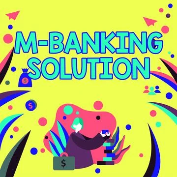 Conceptual display M Banking Solution. Internet Concept accessed banking through Stock Illustration