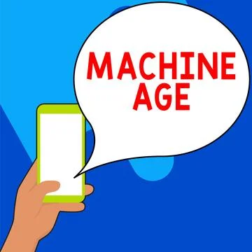 Conceptual display Machine Age. Business idea period of development of new Stock Illustration