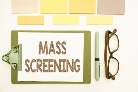 Conceptual display Mass Screening. Word for health evaluation performed at a Illustrazione stock