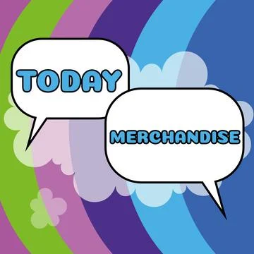 Conceptual display Merchandise. Word for the commodities or goods that are Stock Illustration