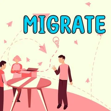 Conceptual display Migrate. Internet Concept to move or travel from one country Illustrazione stock
