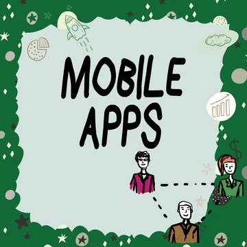 Conceptual display Mobile Apps. Internet Concept small programs are made to work Stock Illustration